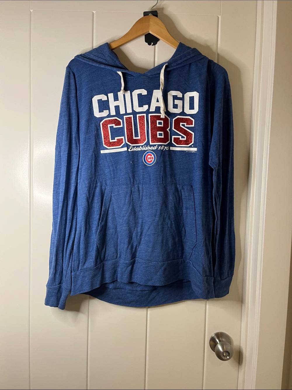 New Era Chicago Cubs Blue Pullover Hoodie with Red & White Logo